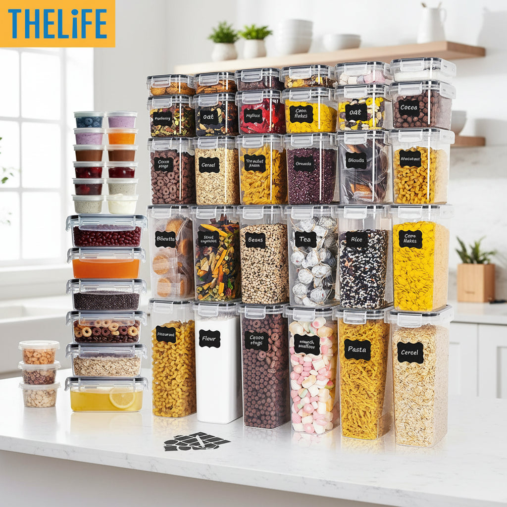 48-Piece Food Storage Container Set with Lids – Pantry Organizer Set with Labels & Marker