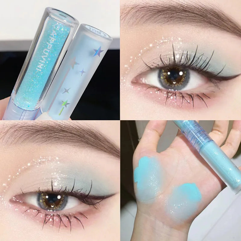 Ombre à paupières liquide bleue 2 en 1, mate, pailletée, nacrée, maquillage pour les yeux, effet gouttelette illuminatrice, outils de beauté