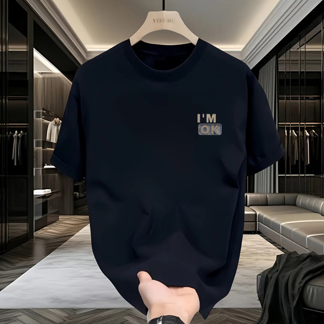 T-shirt pour hommes "I'm OK", haut décontracté à manches courtes et col rond, confort lavable en machine, version ample, tissu doux