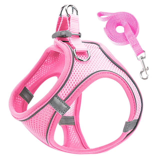 Reflective Adjustable Pet Harness & Leash Set – For Cats & Small Dogs