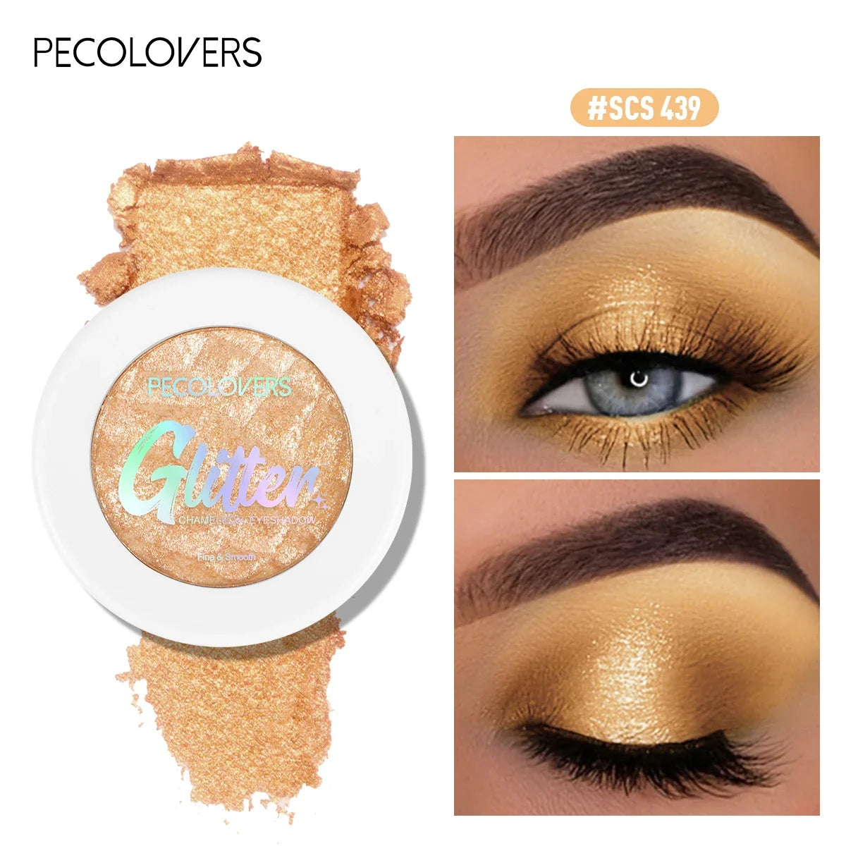 **« Palette fard à paupières monocrome – Nacré blanc, brillant et pailleté »**