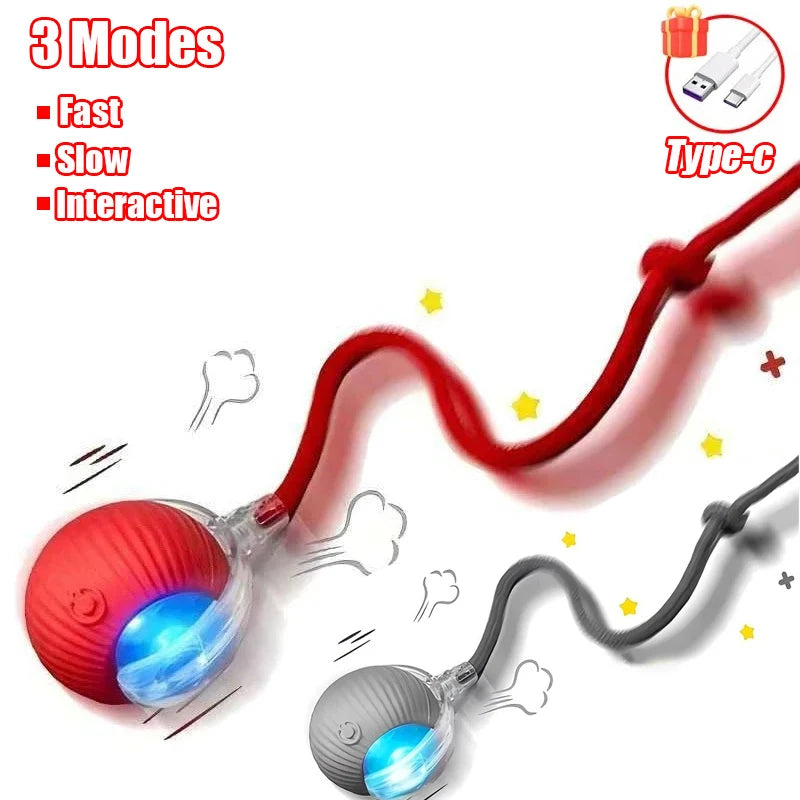 Automatic Interactive Rolling Ball with Faux Tail – Rechargeable Smart Cat & Dog Toy