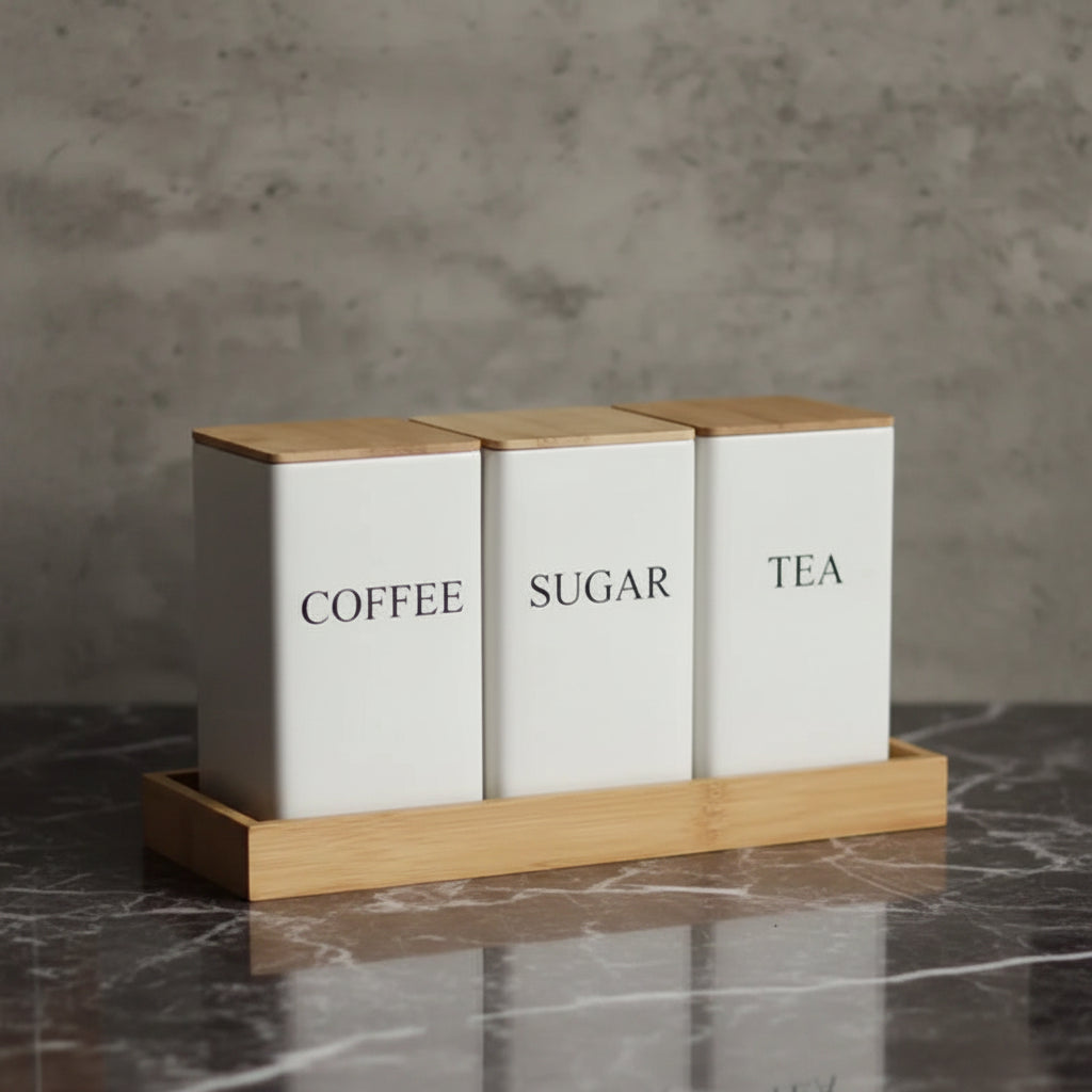 Metal Coffee Bean Storage Jar with Bamboo Lid – Tea, Coffee & Sugar Container