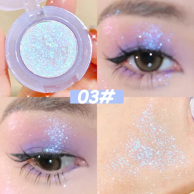 Fard à paupières argenté illuminateur, nacré et pailleté, longue tenue, waterproof, maquillage de fête pour femmes