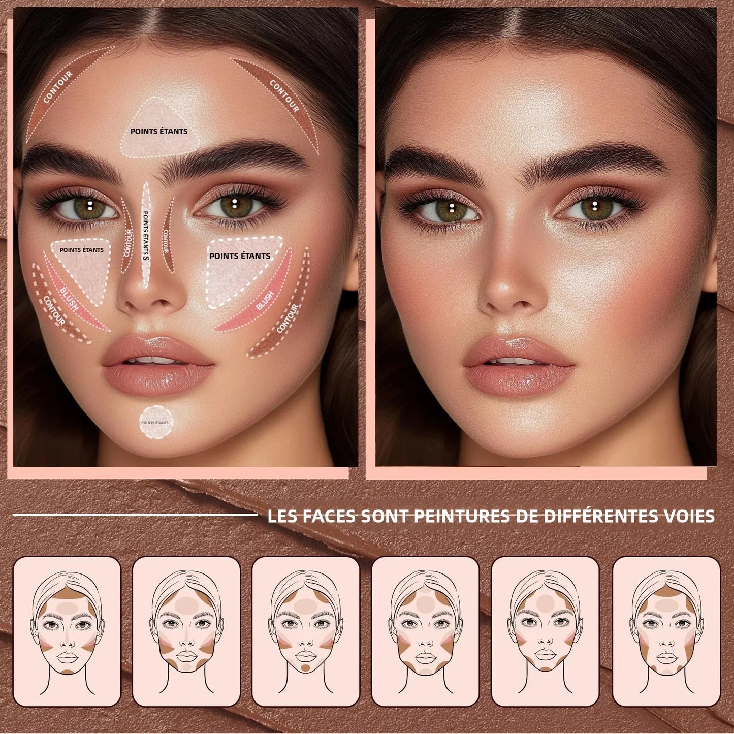 Set de 3 Correcteurs en Stick— Résistant à l’Eau, Contrôle du Sébum, Crème Multifonction pour Highlighter, Contour et Blush