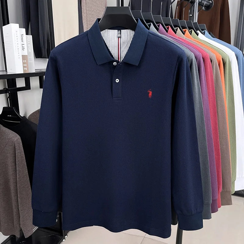 100% pur coton automne et hiver hommes mode sport marque brodé poney à manches longues POLO affaires t-shirt style décontracté