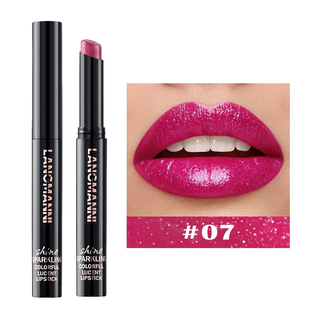 Rouge à Lèvres Nacré 10 Couleurs — Design Biseauté Pivotant | Couleur Intense & Tenue Longue Durée | Finition Brillante Hydratante, Brillance Lèvres Glossy