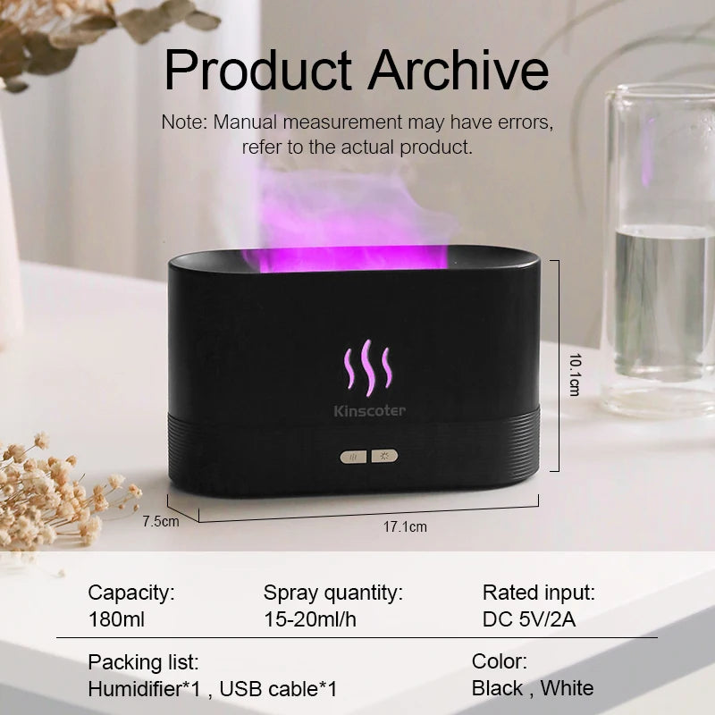 USB Flame Aroma Diffuser – 7 Color LED Humidifier & Essential Oil Aromatherapy Lamp