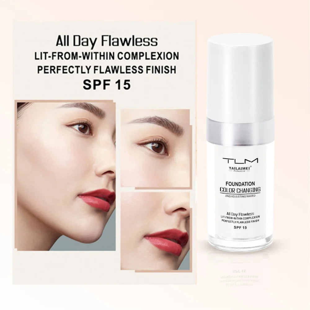 Fond de Teint Magique Changeant de Couleur – Couvrance Totale, Base de Maquillage Longue Tenue