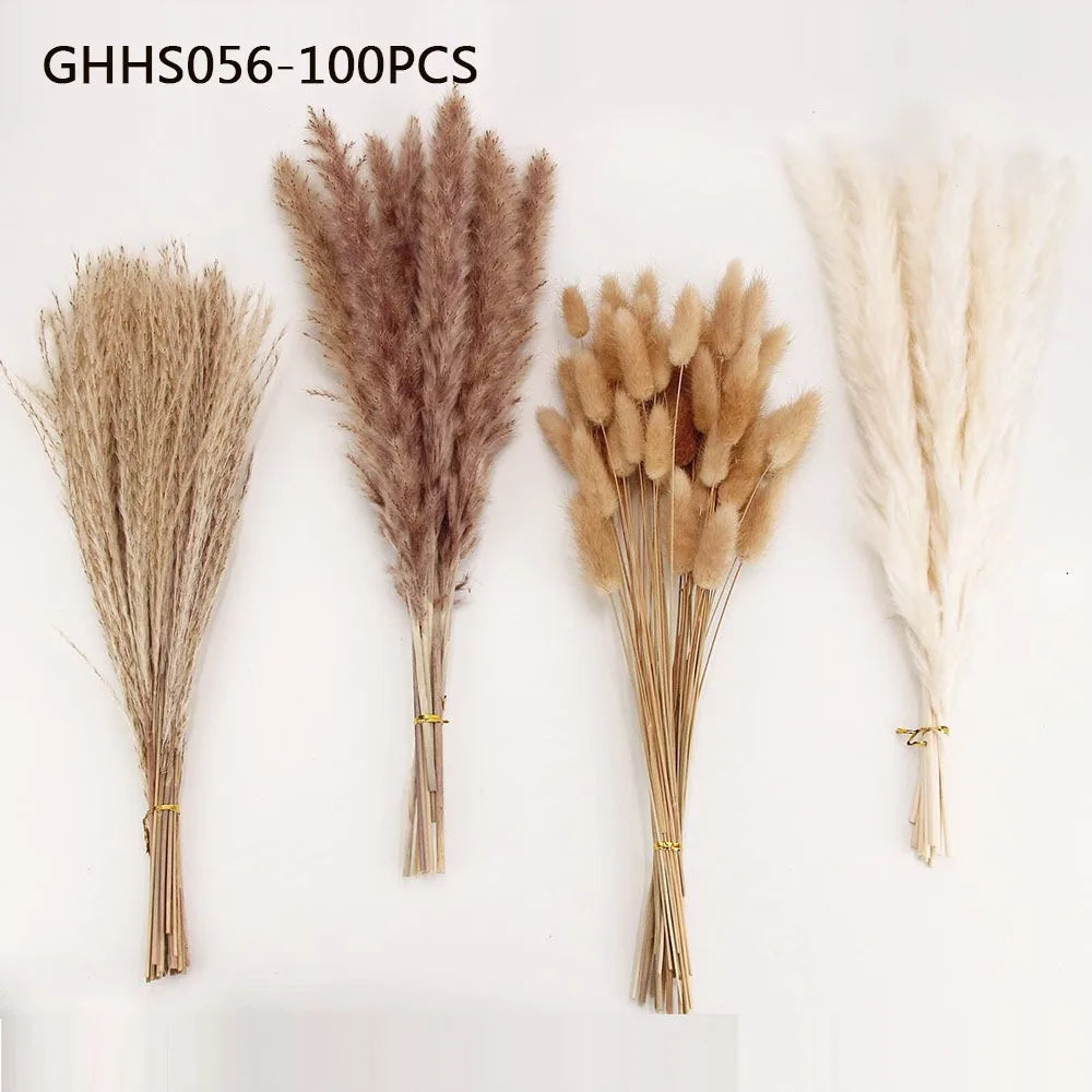 120PCS Pampas Bunny Tail Grass Bouquet – Boho Dried Artificial Flower Set