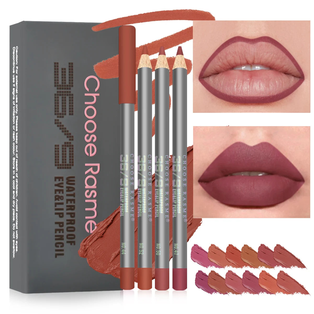 Set 12 Crayons à Lèvres Velours Mat – Longue Tenue, Teintes Polyvalentes, Maquillage des Lèvres, Couleurs Baies, Marron et Rose