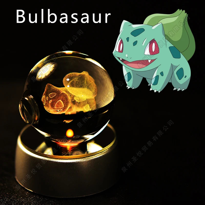 3D Pokémon Crystal Ball Night Light – Pikachu, Gengar & Mewtwo LED Glass Lamp