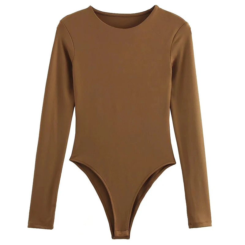 Body pour femmes – Style sexy et ajusté | Coloris noir, marron et marron foncé | Coupe slim avec ouverture string | Manche longue, basique et parfait pour rave ou tenue tendance