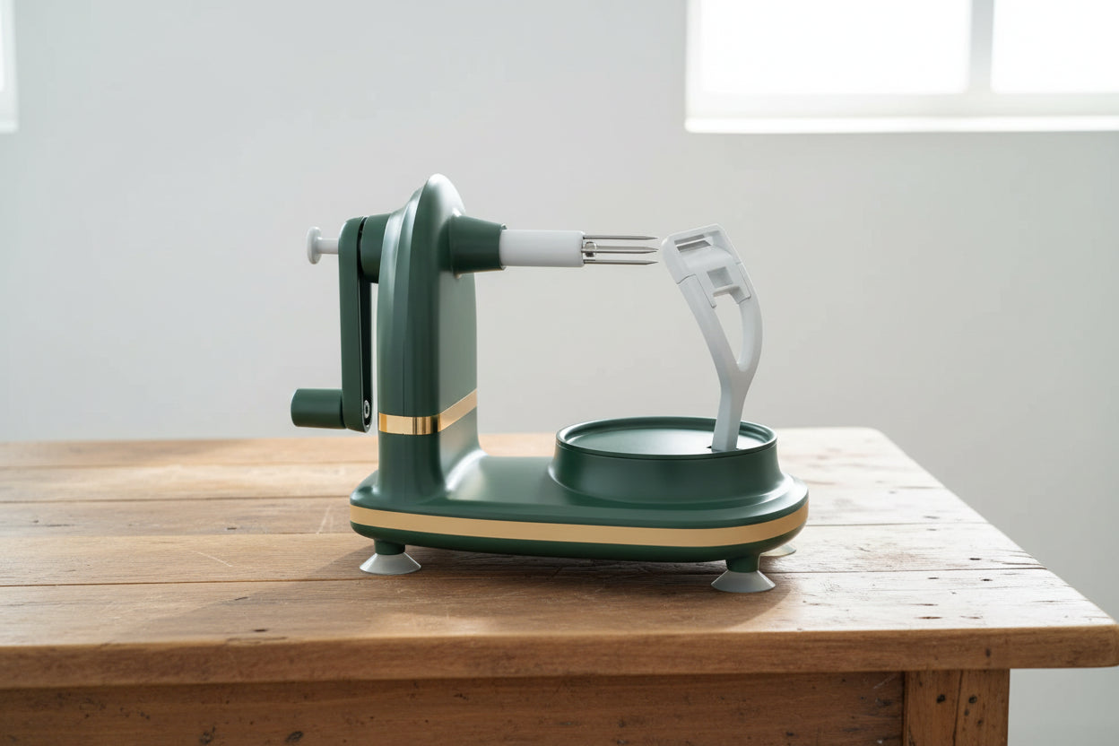 Manual Hand Crank Apple Peeler, Slicer & Corer – Fruit Peeling Machine with Divider and Replacement Blades