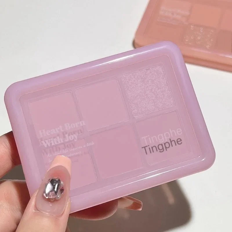 Palette fards à paupières 4 couleurs rose, orange et marron, mats et scintillants, pailletée, longue tenue