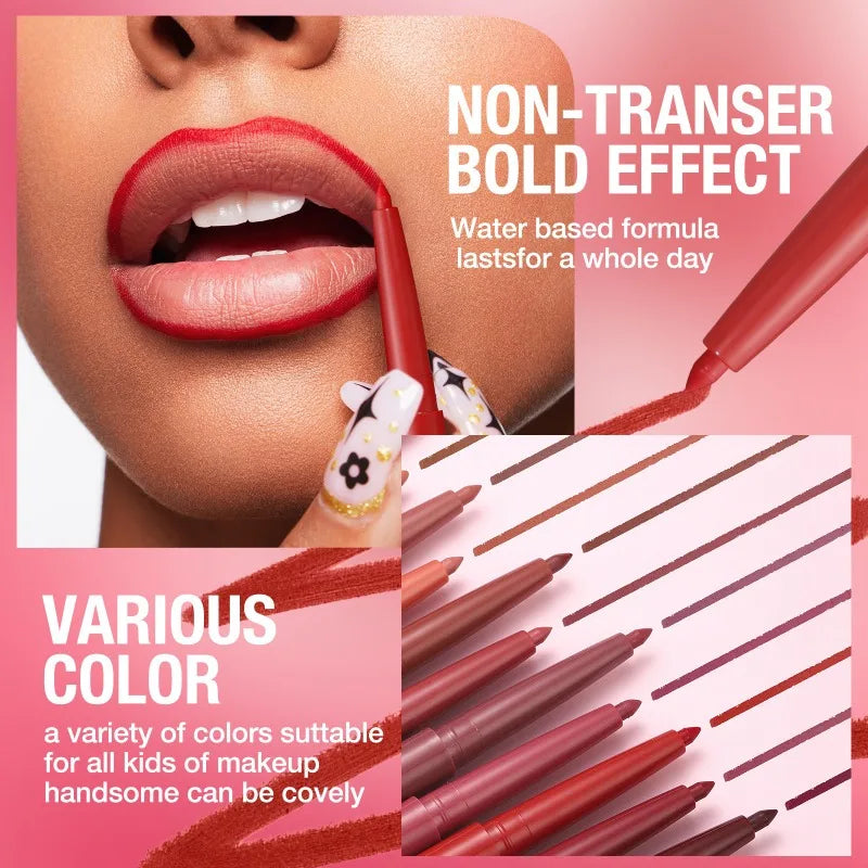 Set 12 Crayons à Lèvres Mat – Waterproof, Effet Repulpant, Teintes Naturelles Nude et Rose, Contour Professionnel des Lèvres, Maquillage