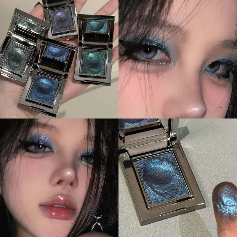 Fard à paupières crème pailleté métallique – Mousse scintillante, enlumineur, pigments pressés, violet glacé nacré