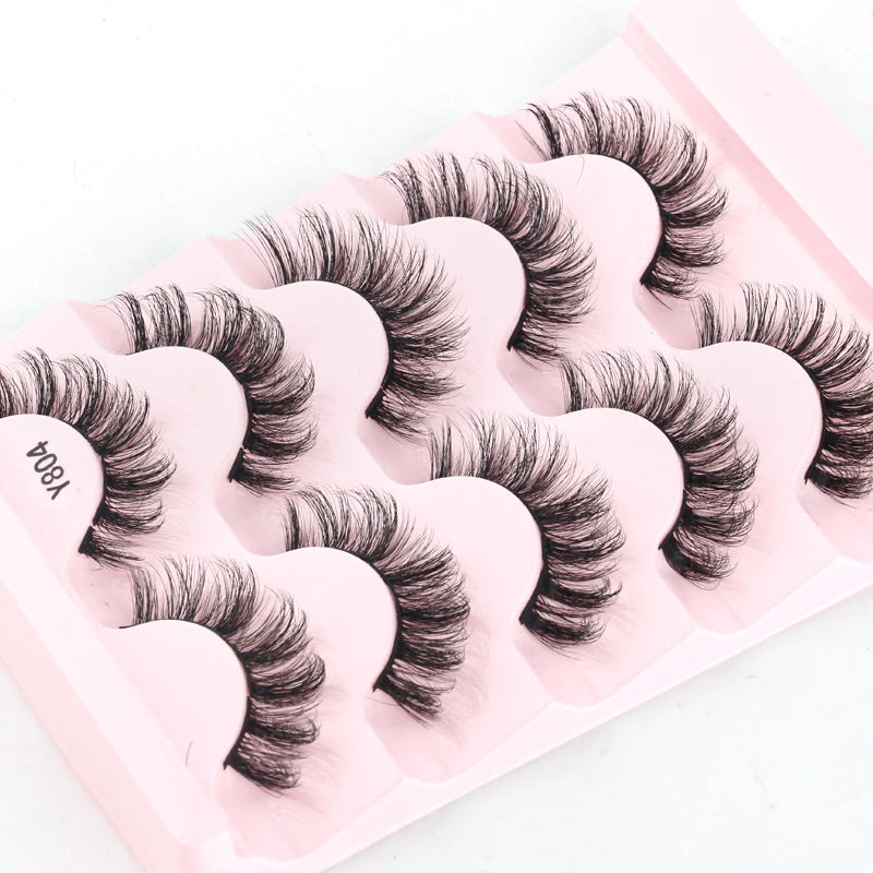 3 à 7 paires de cils en vison synthétique – Faux cils faits main, naturels et nude, effet croisé et désordonné – Cils 3D bouclés pour maquillage
