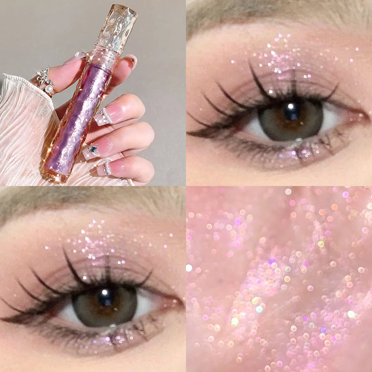 Fard à paupières liquide scintillant, nacré, effet diamant brisé, illuminateur, monocouleur soyeux