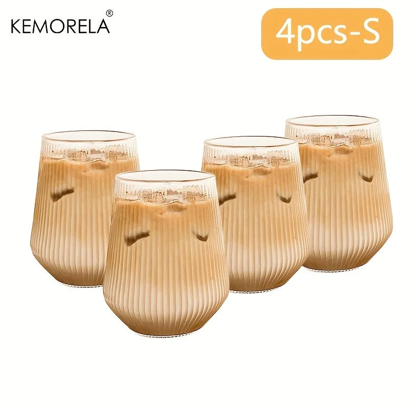 4/6-Piece Heat-Resistant Ribbed Glass Cup Set – Vertical Stripe Tumblers for Coffee, Tea, Juice & Wine