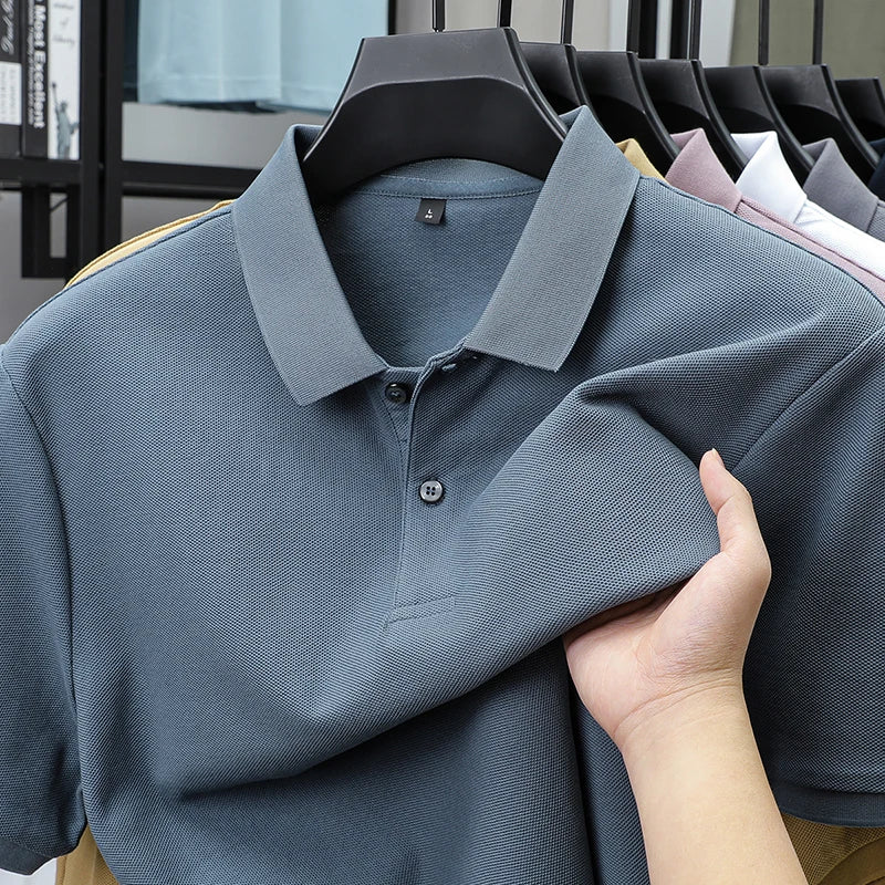 Polo à manches courtes pour hommes 100% coton confortable haut de gamme tempérament respirant décontracté été nouveau haut de couleur unie