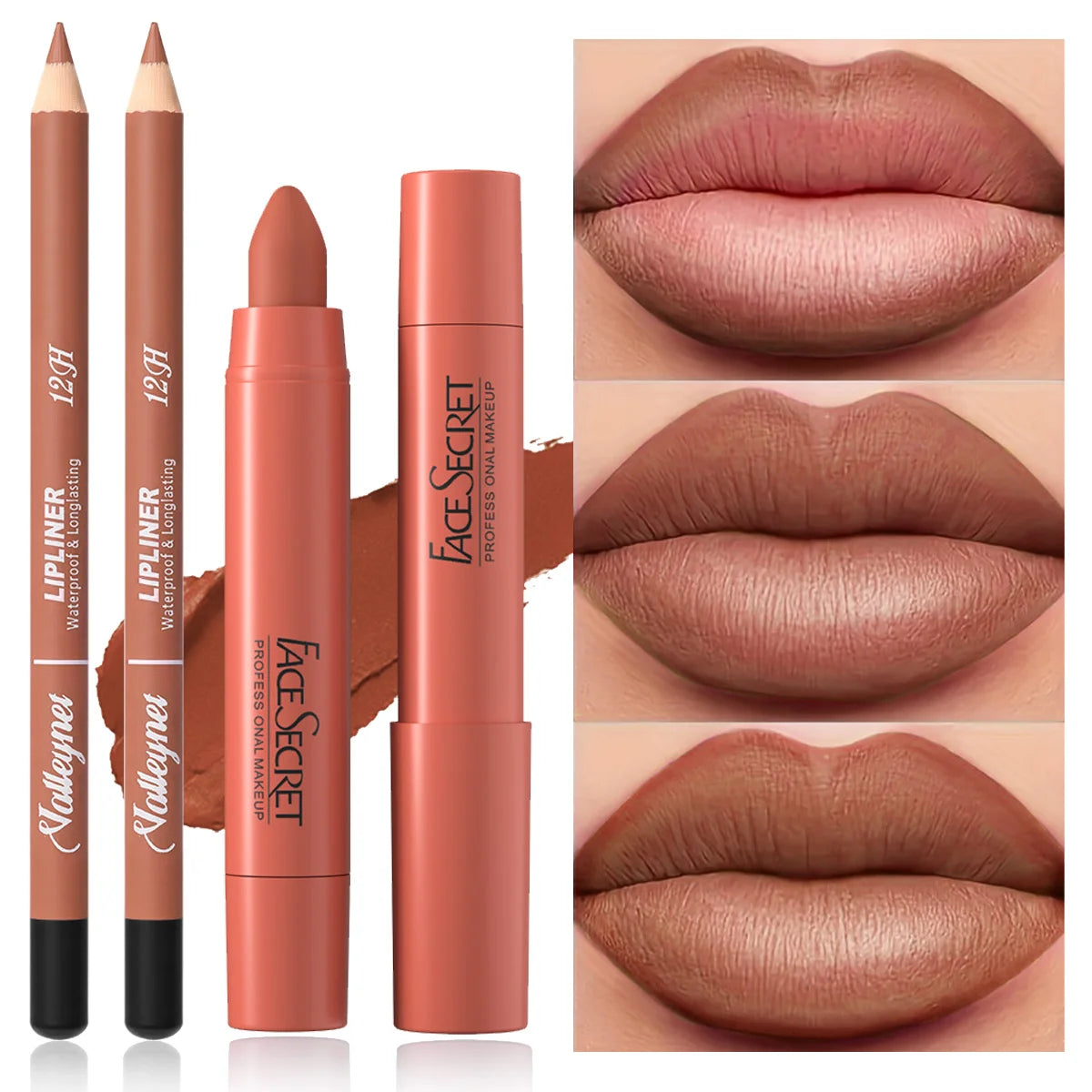 Set 2 Pièces – Crayon à Lèvres et Rouge à Lèvres Mat Velours, Longue Tenue, Maquillage des Lèvres, Idéal Tutoriel