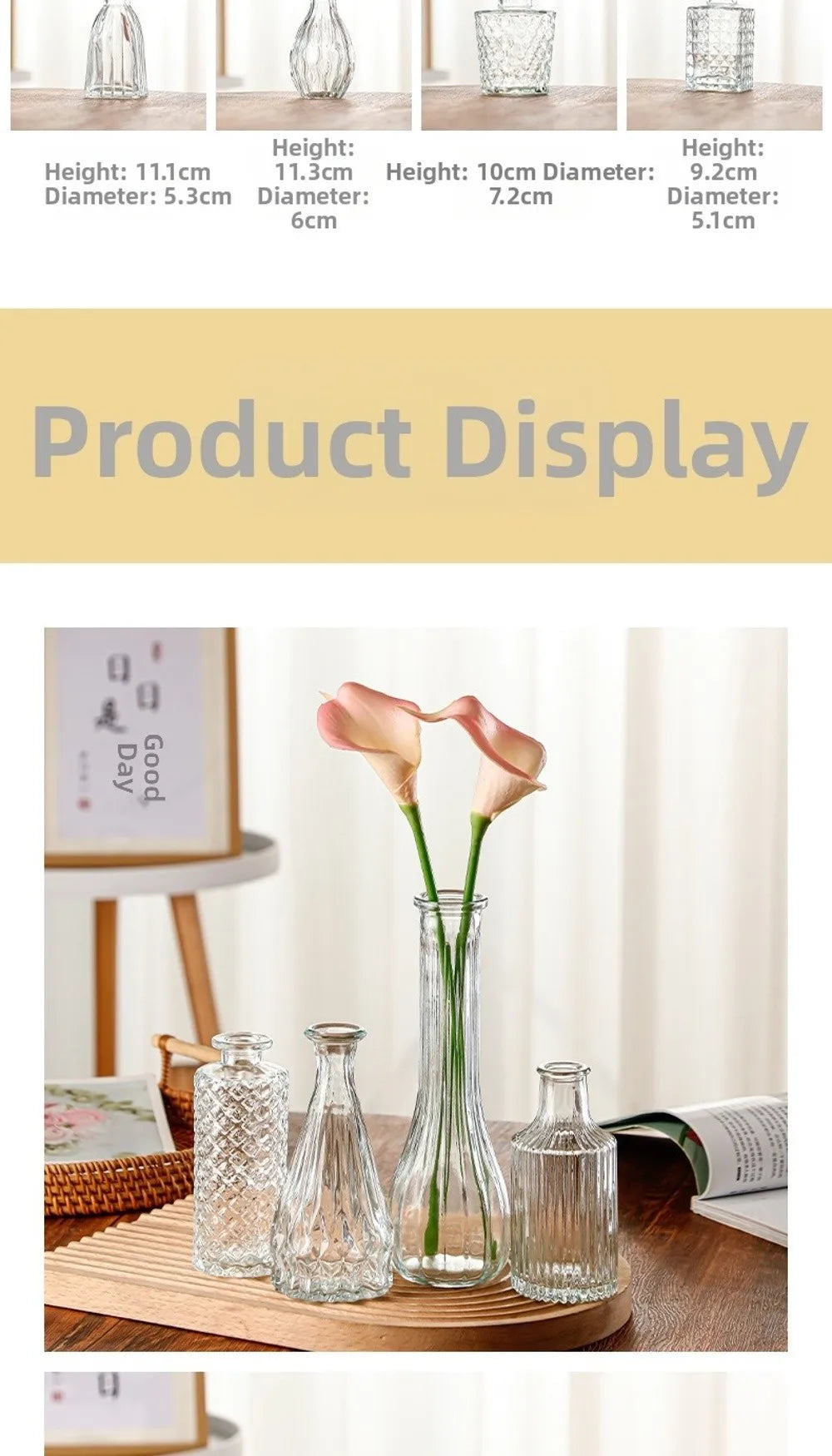 Mini Glass Vase Set – Transparent Hydroponic Flower Vases for Floral Arrangements & Home Decor