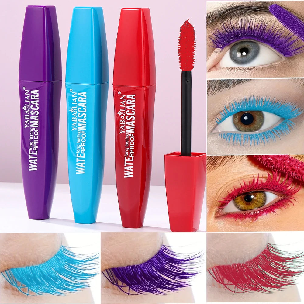 Mascara neutre 1/3 pièces coloré waterproof épais et recourbant anti-bavure longue tenue rouge, bleu, violet
