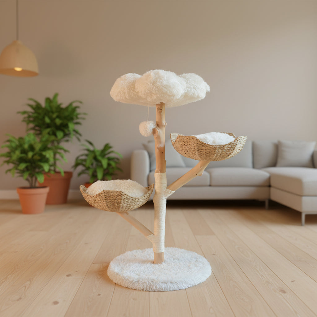 110 cm Modern Wooden Cat Tree – Climbing Tower with Scratching Post & Activity Center