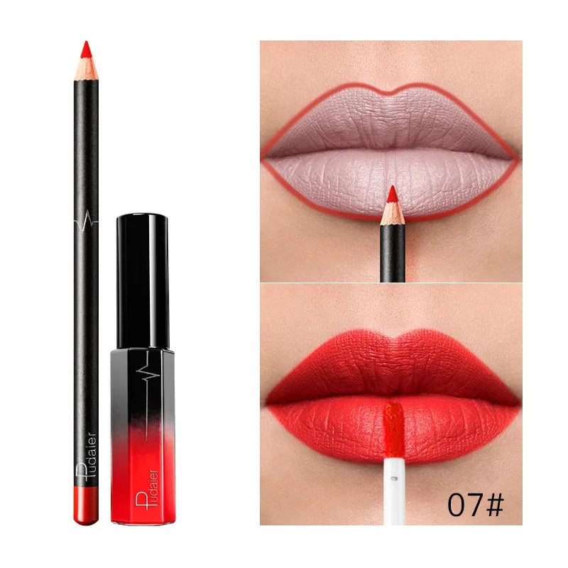 Set 2-en-1 rouge à lèvres mat velours – Crayon contour intégré | Tenue longue durée et waterproof | Gloss liquide et crayon pour un maquillage lèvres précis et élégant