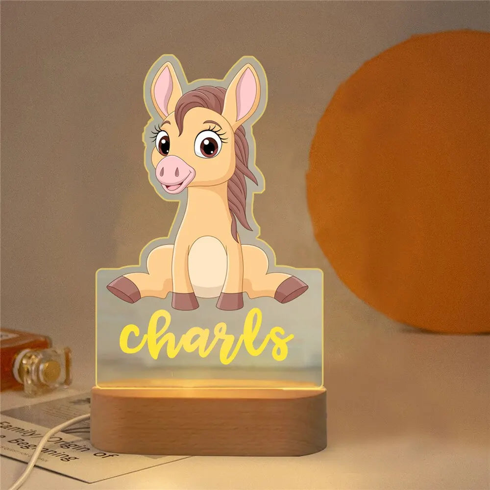 Personalized Animal Night Light with Custom Name – Acrylic LED Lamp for Kids' Bedrooms
