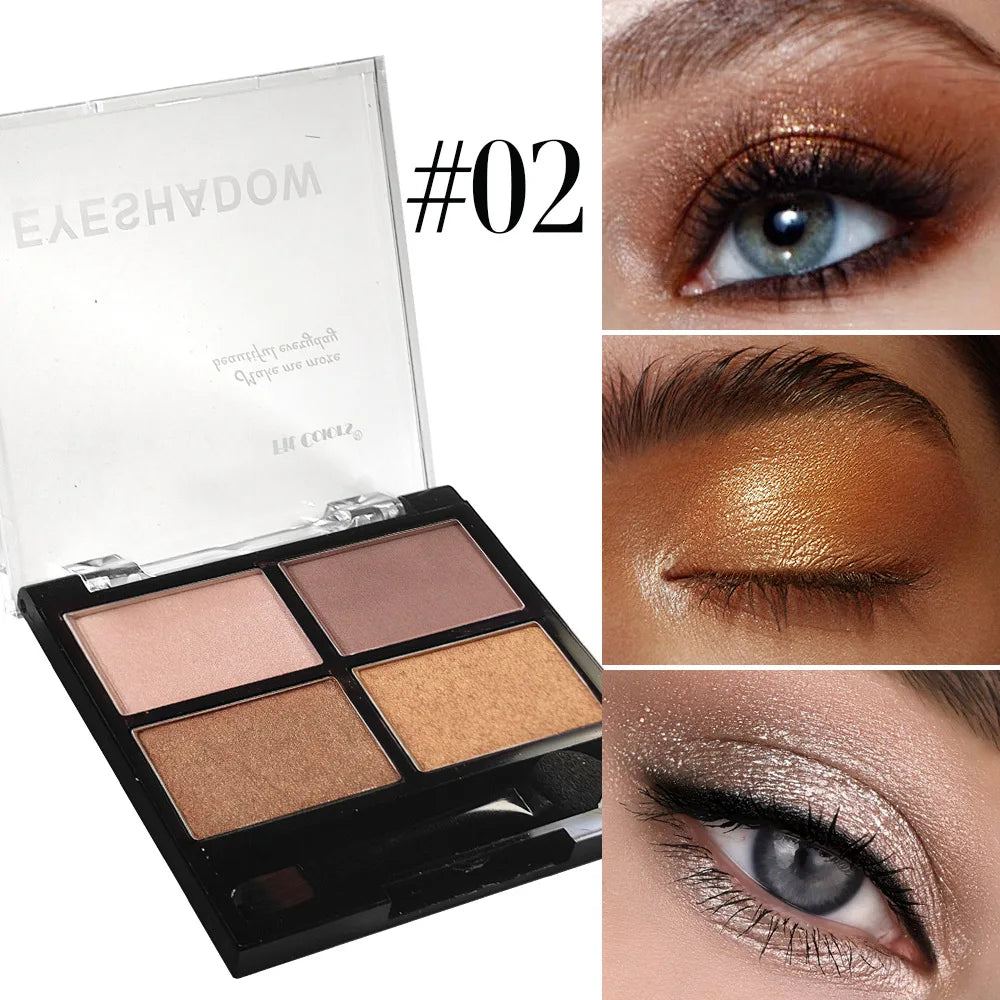 Palette fards à paupières 4 couleurs – Gris et noir smoky, mat et nacré, base illuminatrice avec applicateur