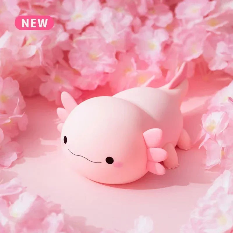 Cute Axolotl Night Light – USB Rechargeable Silicone Lamp for Kids & Nursery