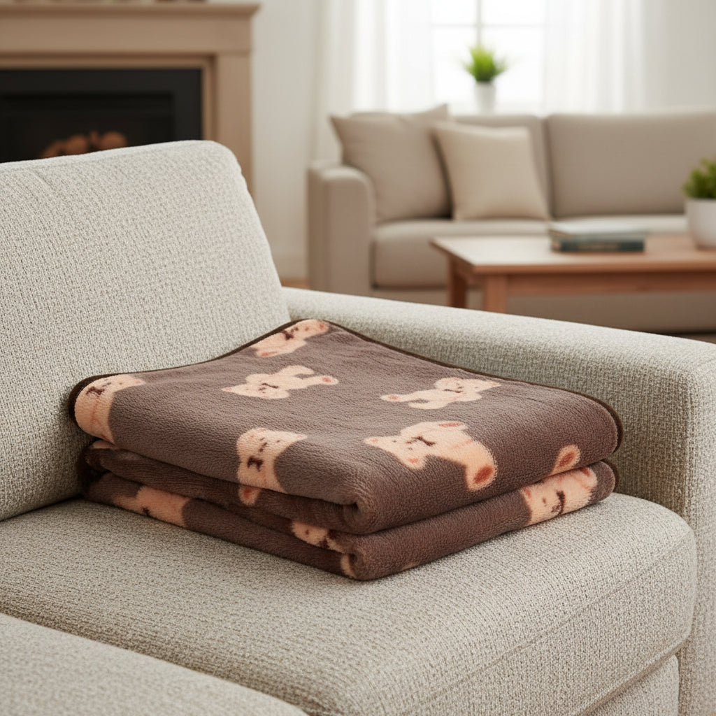 Soft Fluffy Pet Blanket – Warm Flannel Paw Print Blanket for Dogs & Cats
