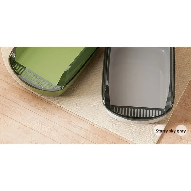 Semi-Covered Cat Litter Box – Anti-Tracking Pet Toilet with Scoop