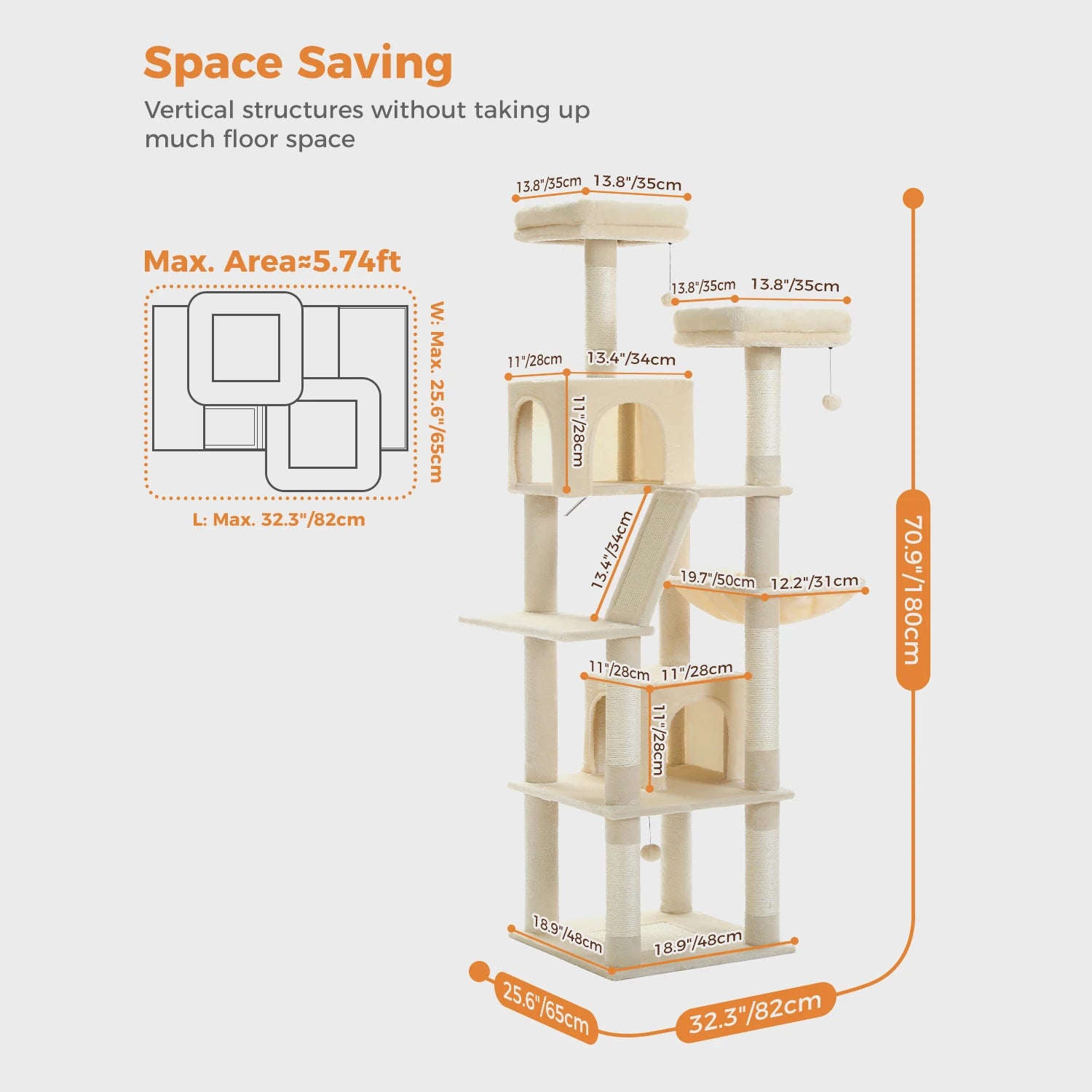 Multi-Level Cat Tree Tower – Cat Condo, Hammock & Scratching Activity Center