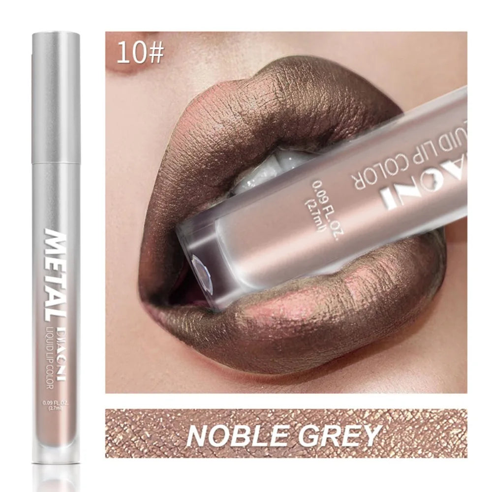 Rouge à lèvres liquide à brillant métallique, 12 couleurs, nacré, imperméable, brillant à lèvres, anti-taches, maquillage glamour pour les lèvres
