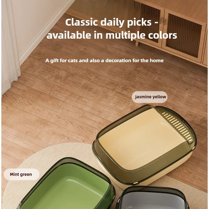 Semi-Covered Cat Litter Box – Anti-Tracking Pet Toilet with Scoop