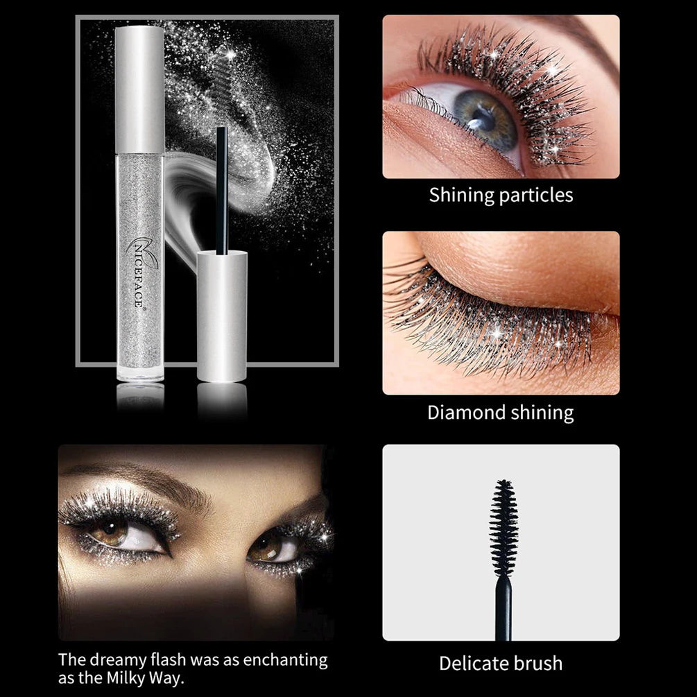 Mascara diamant pailleté séchage rapide waterproof volume et recourbant cils noirs 4D longue tenue