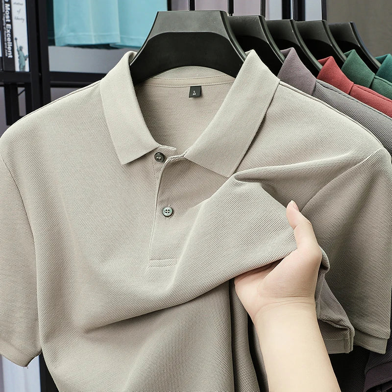 Polo à manches courtes pour hommes 100% coton confortable haut de gamme tempérament respirant décontracté été nouveau haut de couleur unie