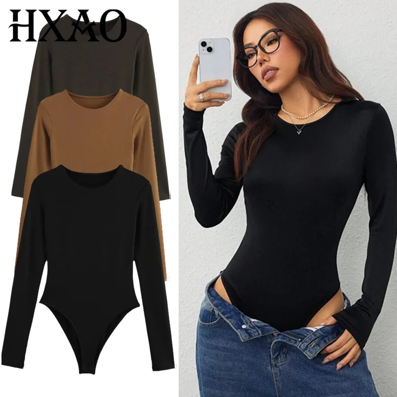 Body pour femmes – Style sexy et ajusté | Coloris noir, marron et marron foncé | Coupe slim avec ouverture string | Manche longue, basique et parfait pour rave ou tenue tendance