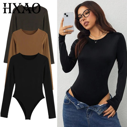 Body pour femmes – Style sexy et ajusté | Coloris noir, marron et marron foncé | Coupe slim avec ouverture string | Manche longue, basique et parfait pour rave ou tenue tendance
