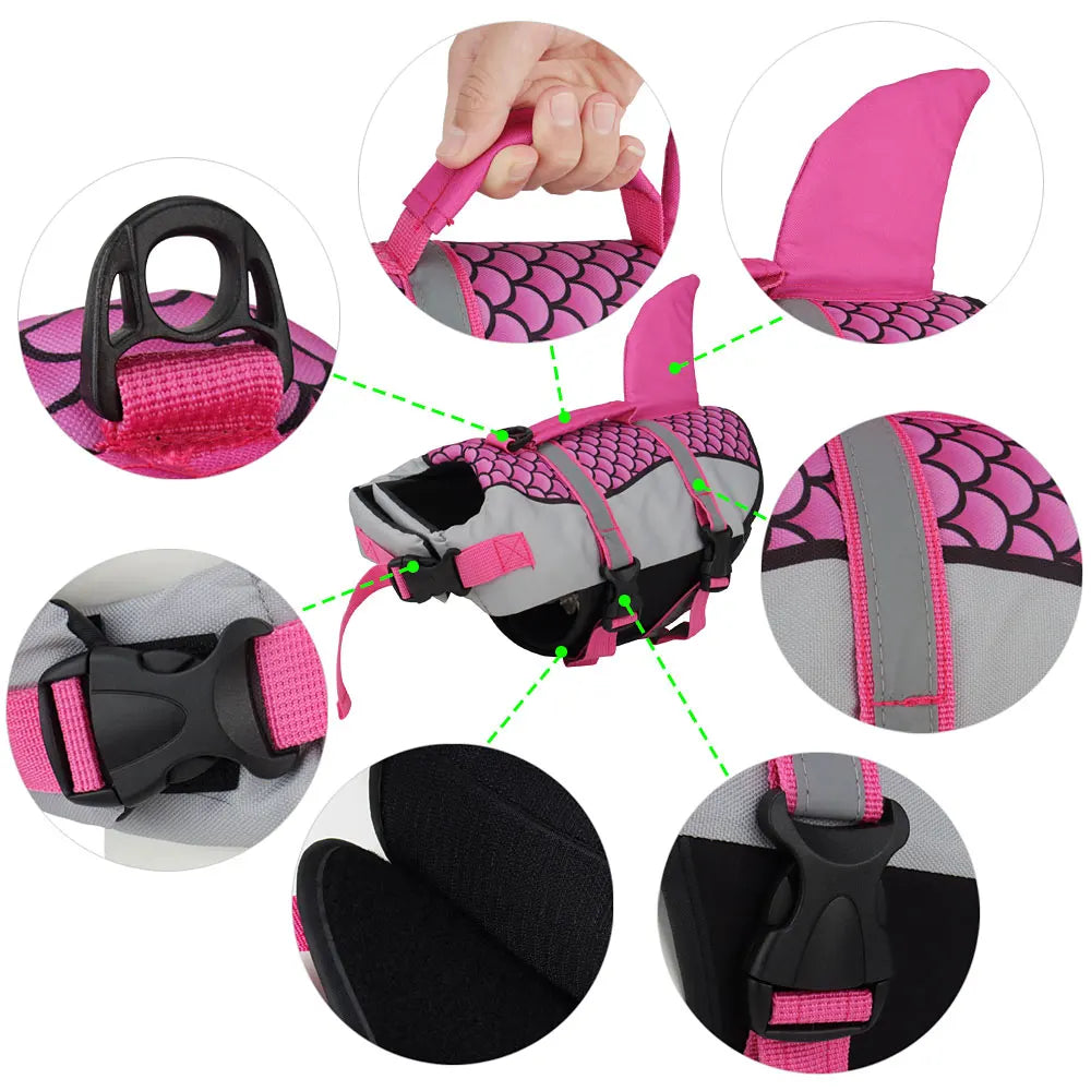 Shark Dog Life Jacket – Adjustable Pet Swimming Vest with Rescue Handle