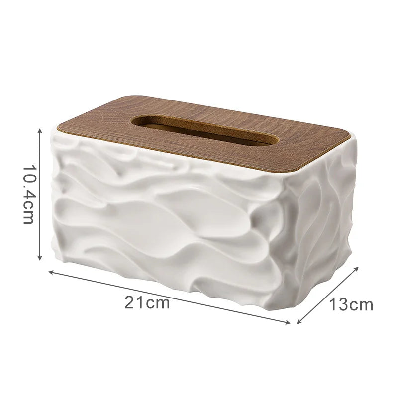 Nordic Wave Pattern Tissue Box – Modern Desktop Napkin Holder