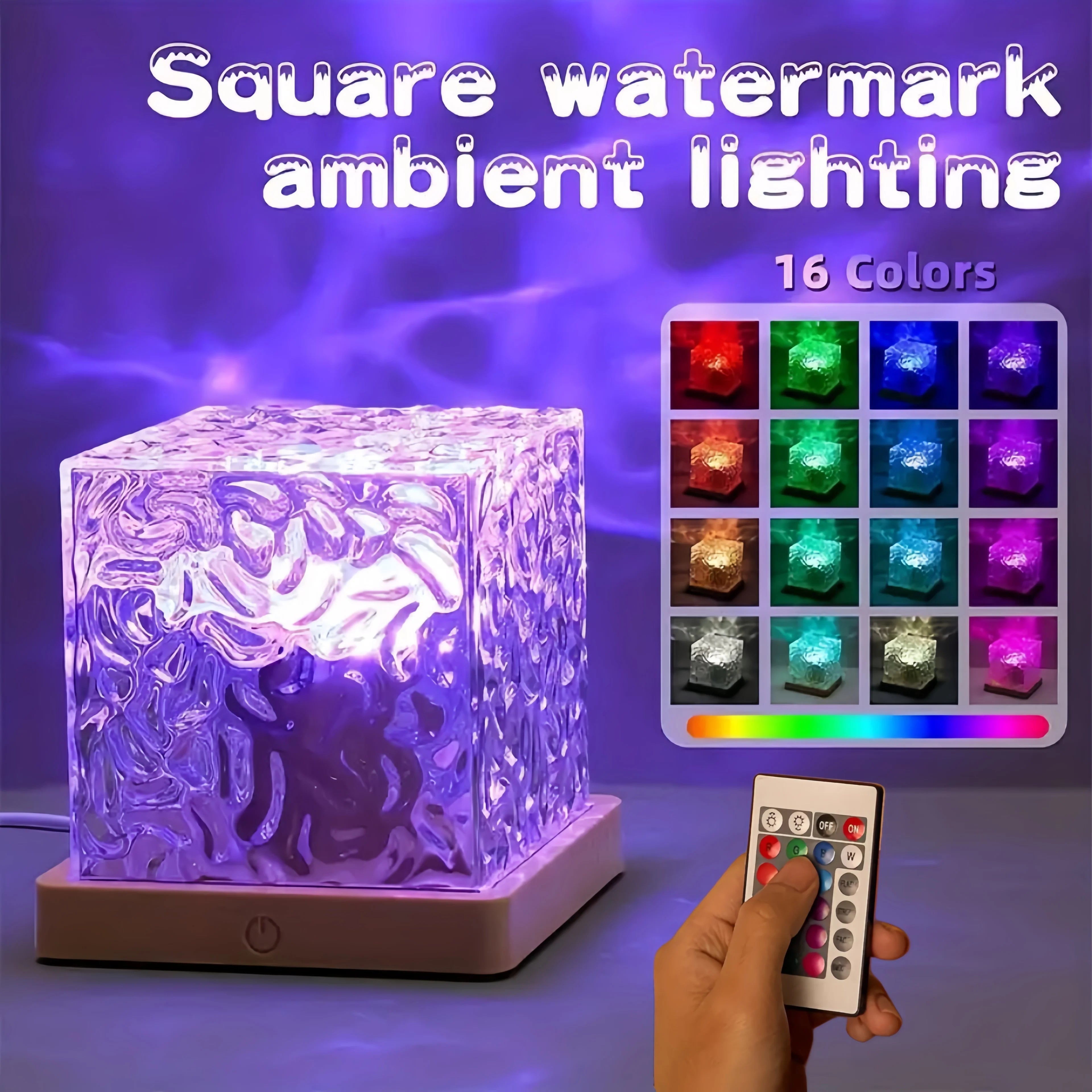 16-Color Water Ripple Projector Lamp – Rotating Ocean Wave LED Night Light with Remote Control