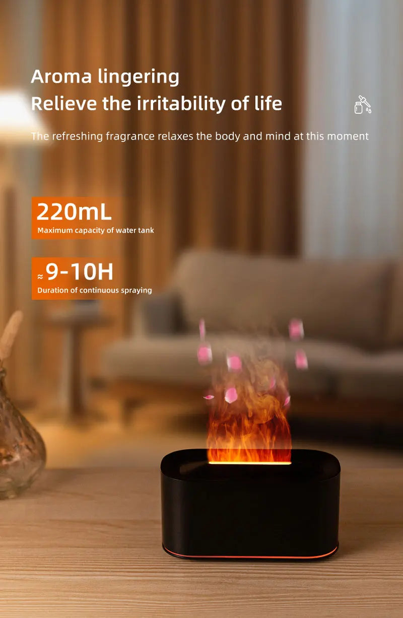 Flame Aroma Diffuser – Colorful LED Essential Oil Humidifier for Home & Relaxation