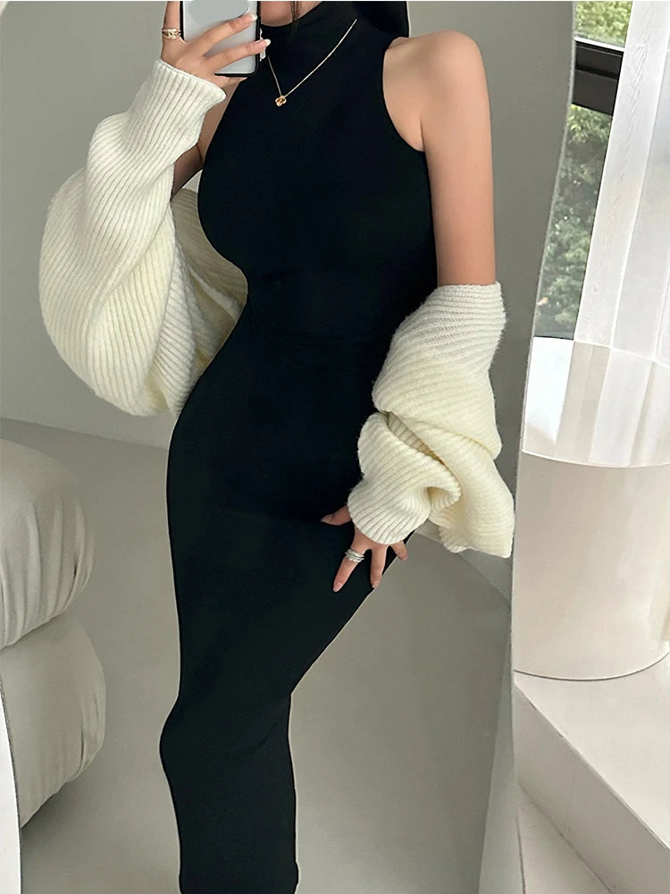 Robe Midi Rouge Col Roulé Slim – Sexy, Élastique, Bodycon, Soirée et Fêtes, Style Y2K