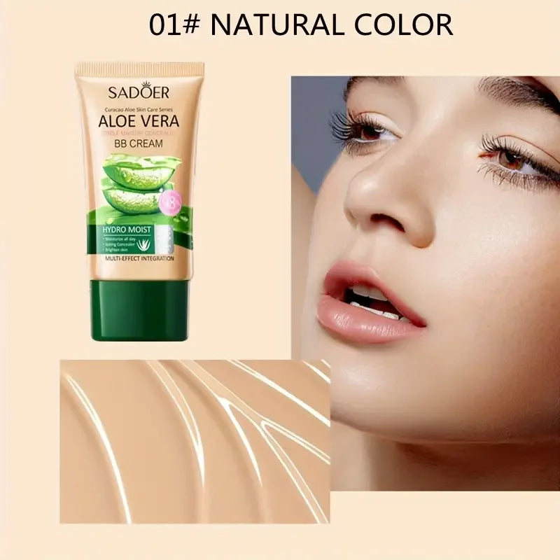 BB Cream à l’Aloe Vera – Hydratante et Correctrice, Collagène, Couvrance Totale, Fond de Teint Longue Tenue et Léger
