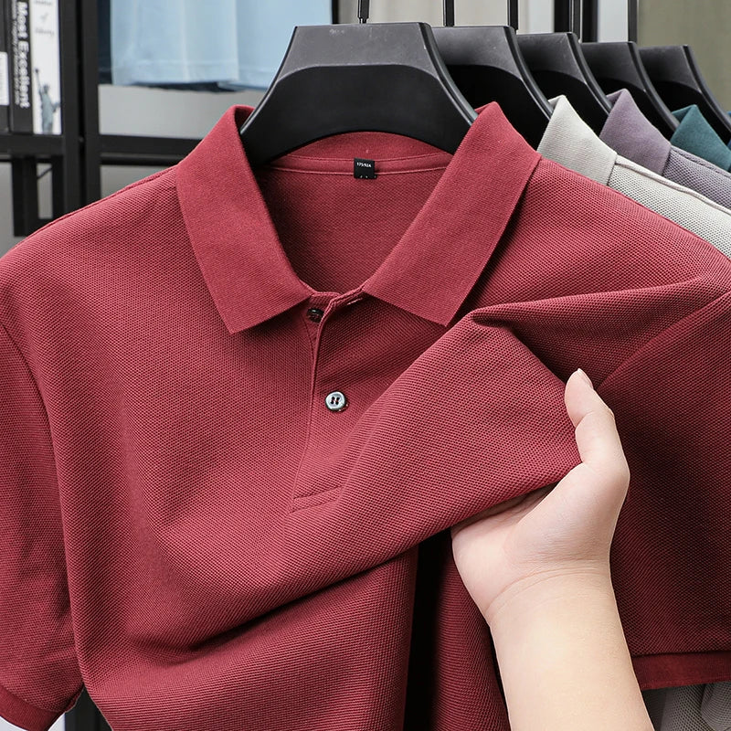 Polo à manches courtes pour hommes 100% coton confortable haut de gamme tempérament respirant décontracté été nouveau haut de couleur unie