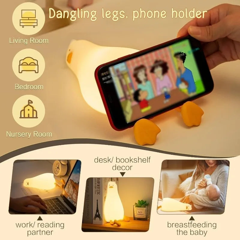 Cute LED Duck Night Light – Rechargeable Touch Silicone Lamp for Kids & Bedroom Decor